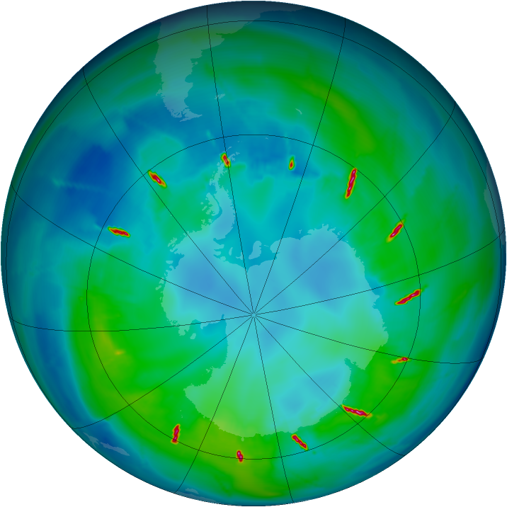 Antarctic ozone map for 23 April 2010